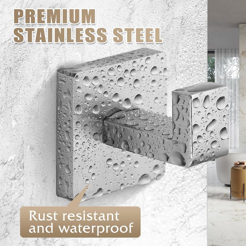 Fenas Heavy Duty Stainless Steel Towel Hooks, Wall Mounted Square Robe Hooks for Bathroom, Kitchen, Bedroom, Hotel Brushed Nickel 2 Pack - Image 2